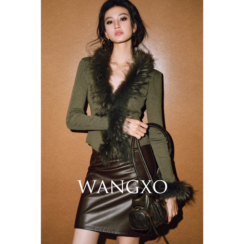 WANGXO 高定貉子毛可拆卸气质针织衫 2431036W