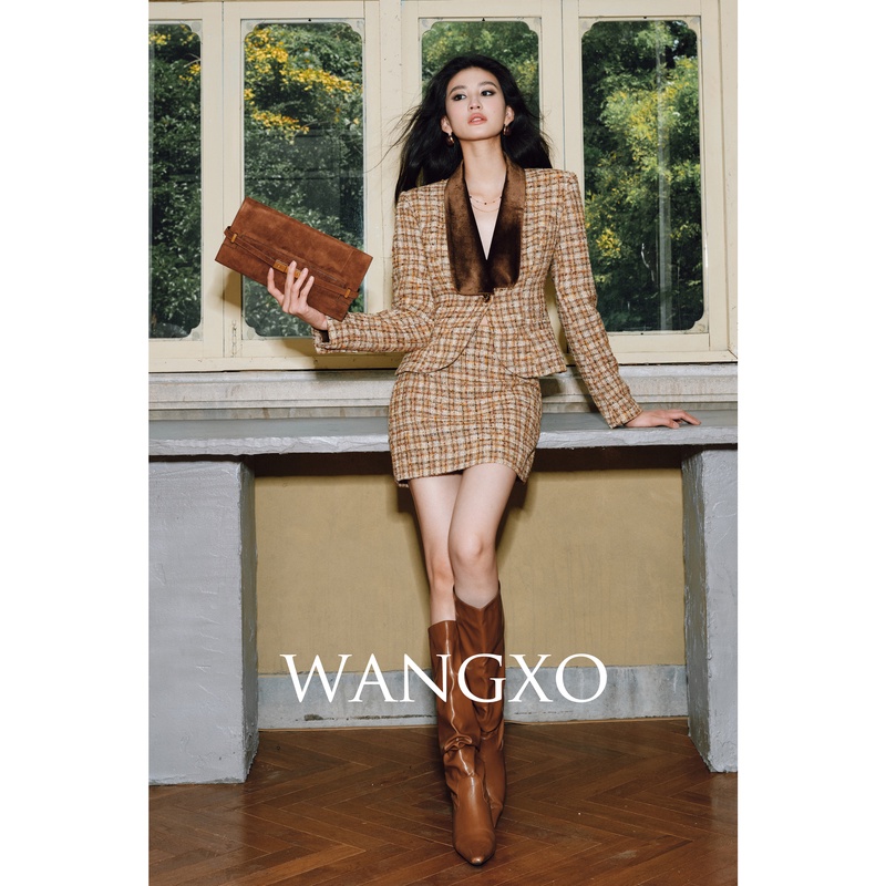 WANGXO 重工金丝格收腰小香风套装  243801W/243801W-1