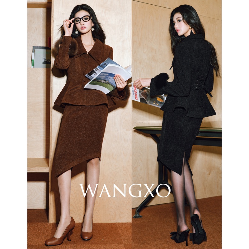 WANGXO狐狸袖口赫本风收腰小香风气质套装 2401065W/2401065W-1