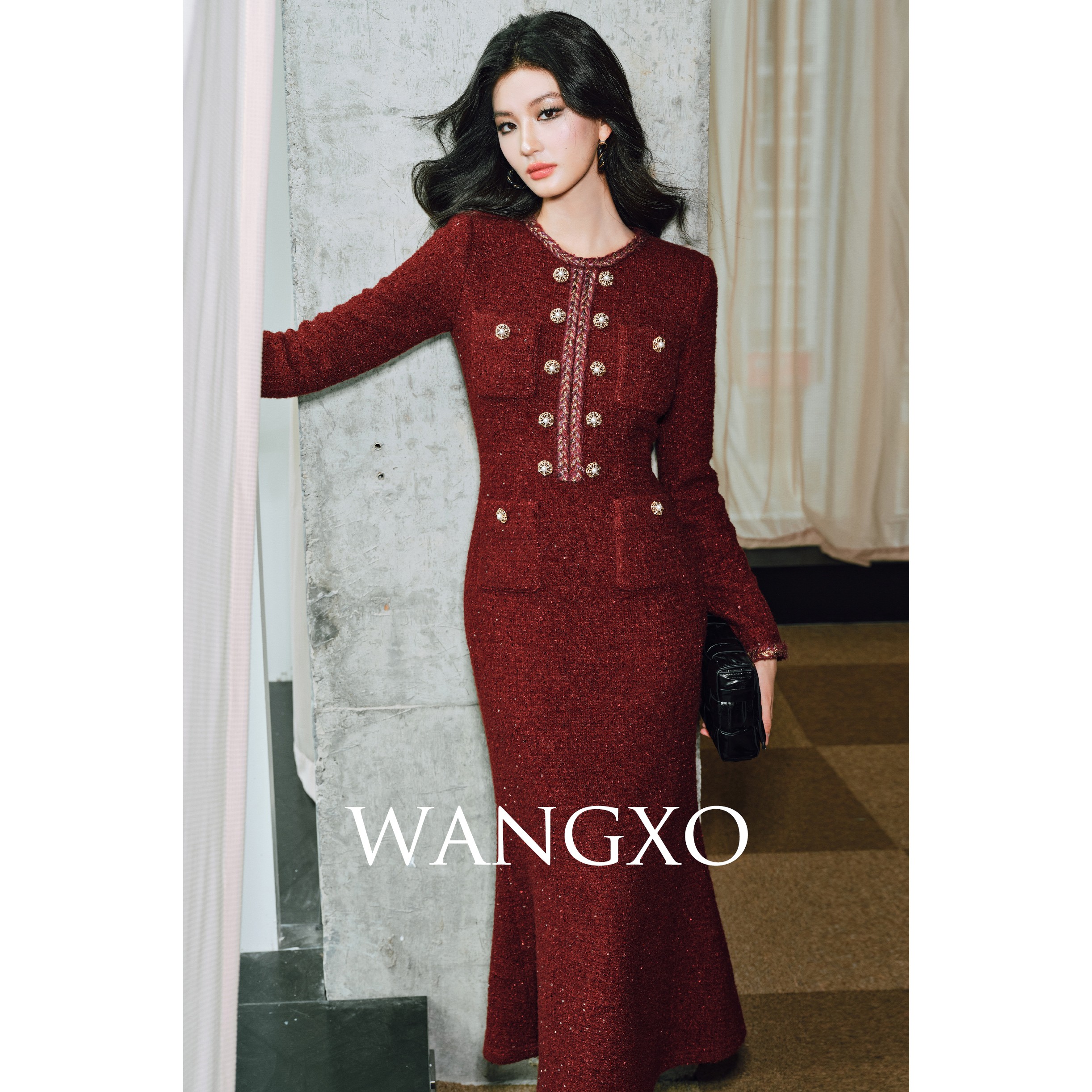 WANGXO 法式浪漫修身轻奢复古连衣裙 2431170W