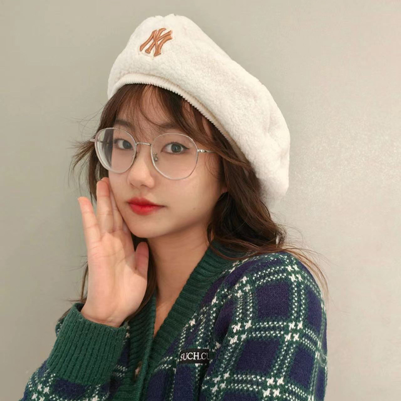 2025秋冬新款韩国MLB帽子羊羔毛八角帽男女百搭保暖贝雷帽