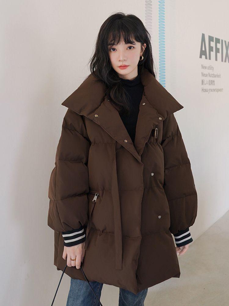 韩版羽绒棉服特大码300斤胖咖色加厚衣服冬季新款宽松立领保暖袄2
