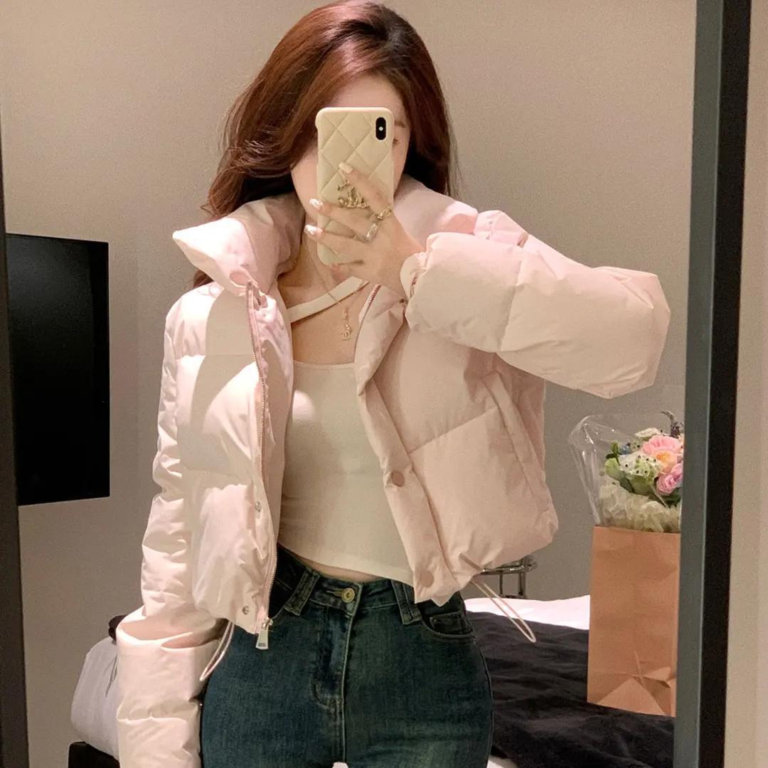 奶呼呼高腰羽绒服服外套女冬装新款小个子立领短款百搭显瘦