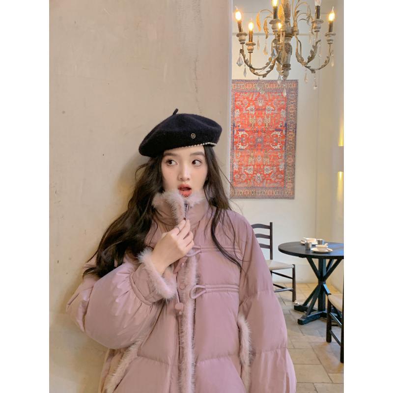 花栗鼠小姐 芬兰下雪天. 拼接百搭外套立领白绒羽绒服女冬季