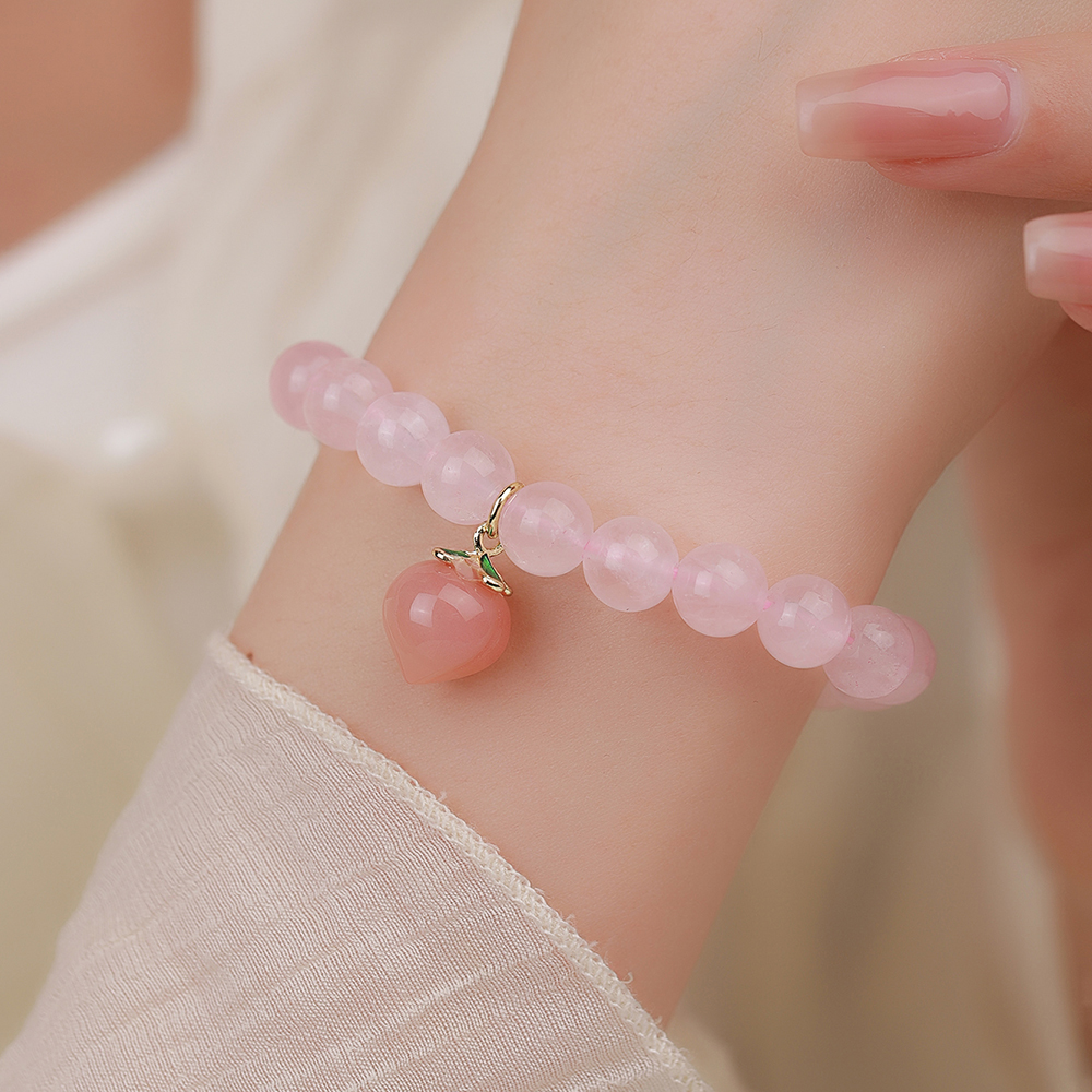 千万亿珠宝粉水晶搭配水蜜桃玛瑙吊坠可爱清爽轻奢小众手链A12