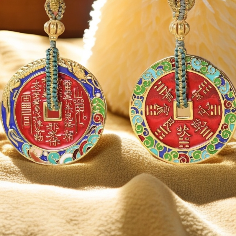 合金吊坠 山鬼珐琅吊坠双面古法工艺雕刻龙腾四海高档【随机配绳】i