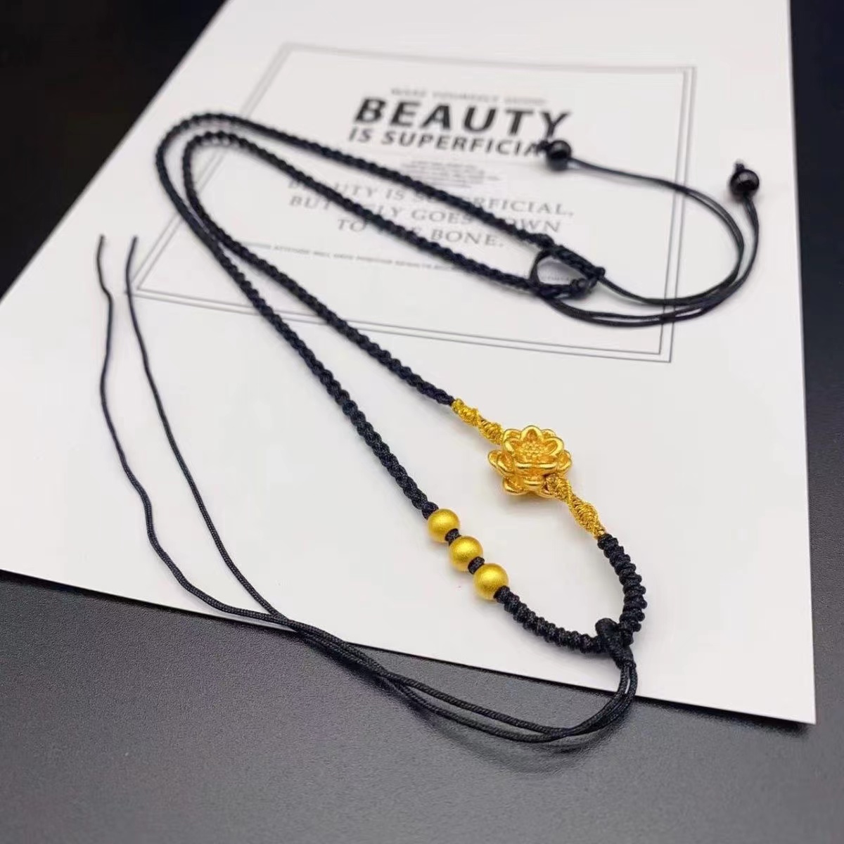 合金布艺吊坠 时尚莲花绳子手编项链绳纯手工编绳可调节项链吊坠i