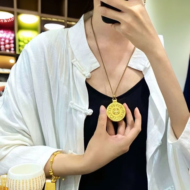 合金吊坠  福运八宝罗盘吊坠项链新中式挂坠手工项坠素款双面编绳