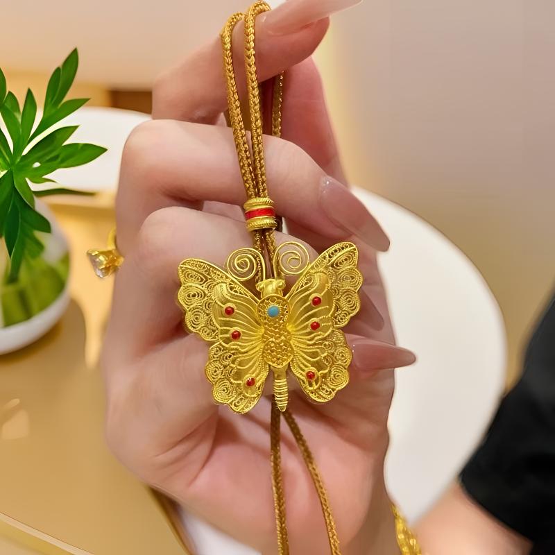 合金吊坠 轻奢流光蝶影项链铜合金蝴蝶吊坠毛衣链配饰送女友