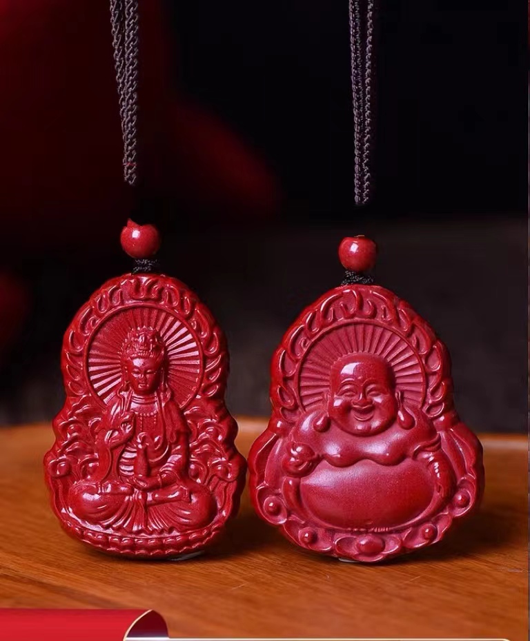 34朱砂紫金色时尚观音、佛公（背带字）吊坠