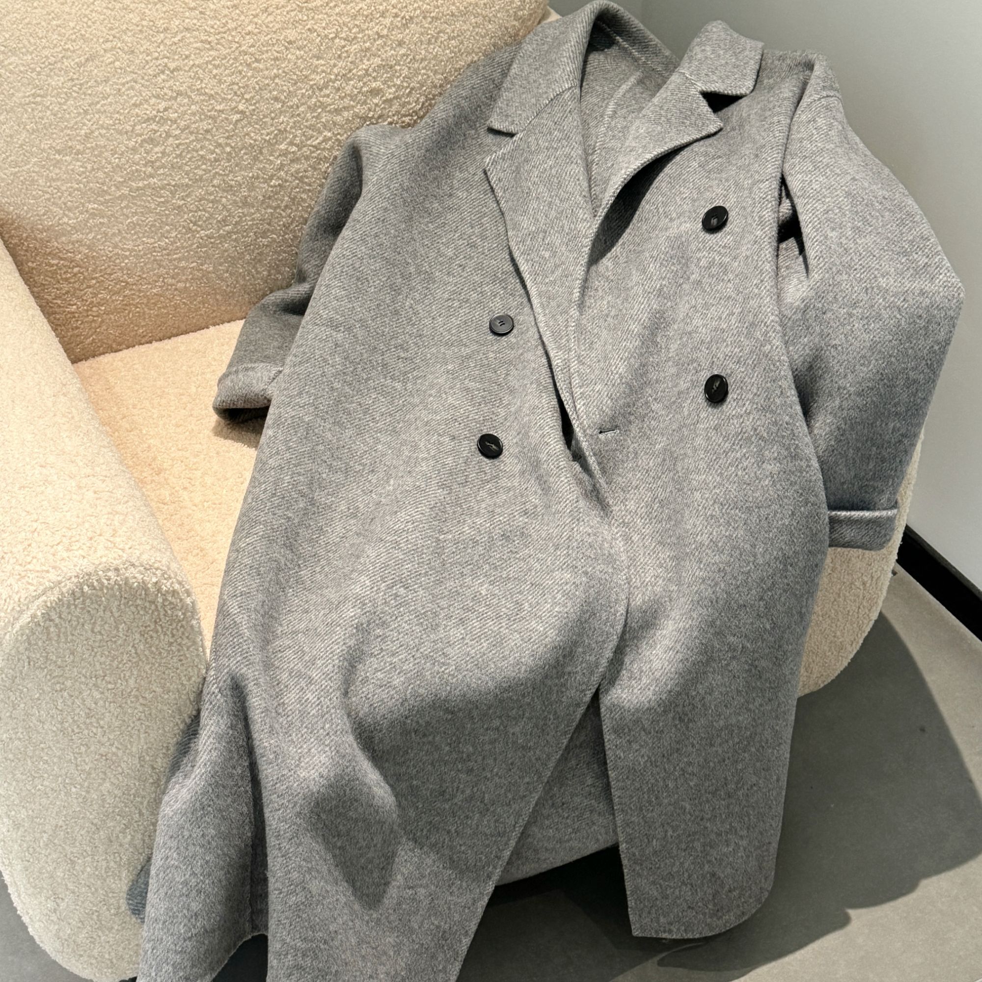 JIUJIU【寒意】羊毛+羊驼毛双面长毛百搭时尚保暖毛呢外套女上衣