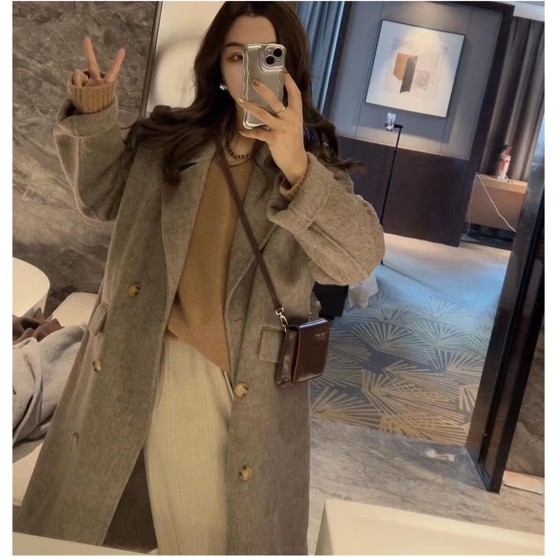 KEKE【冬日恋歌】100%绵羊毛大衣双面呢韩版宽松长款秋冬毛呢外套女