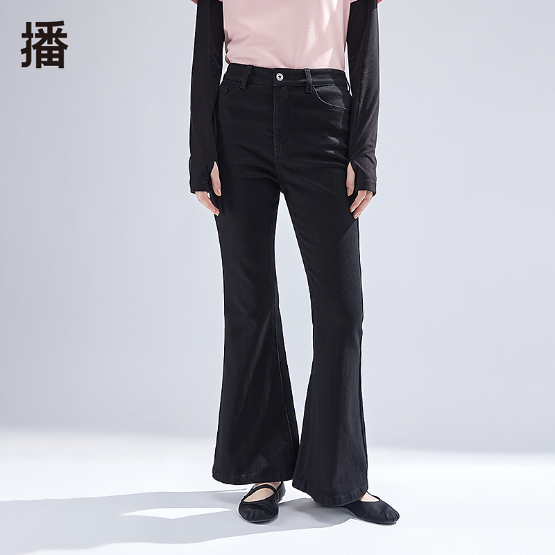 【商场同款】播2024春休闲黑色修身微喇叭弹力微喇牛仔裤BDR1KD0108
