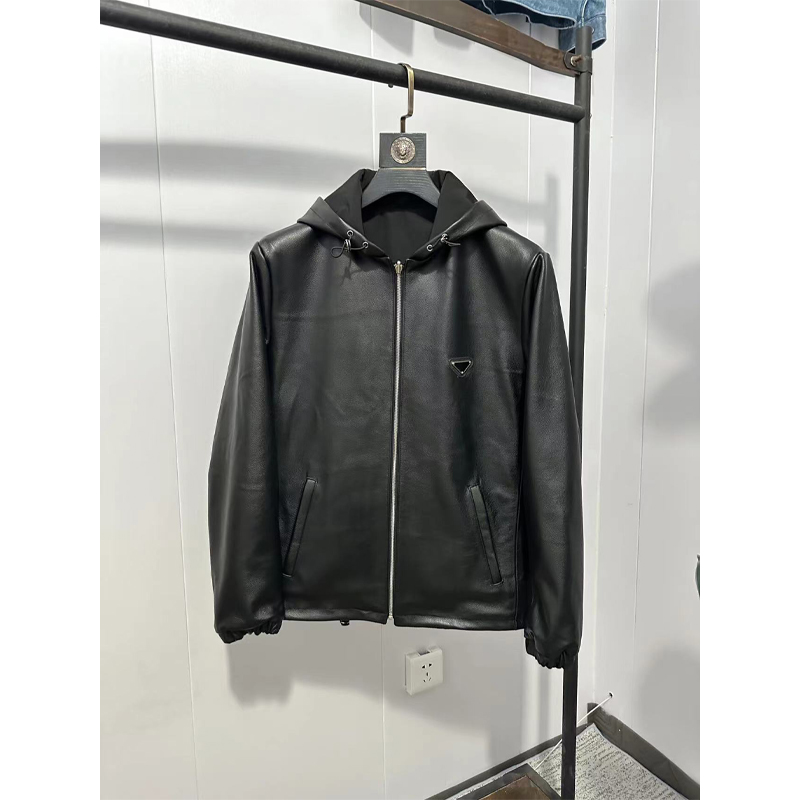男士翻领真皮皮衣连帽时尚秋冬短款真皮夹克经典外套