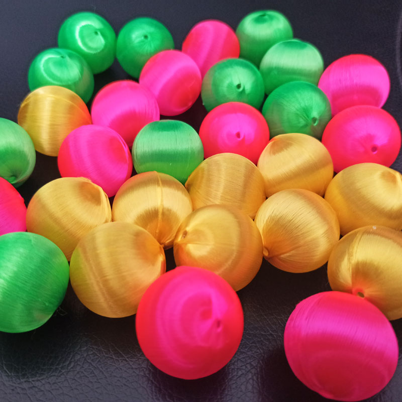 手工散珠2.5厘米有孔大号灯笼丝光球丝波球桃红色空心流苏珠子