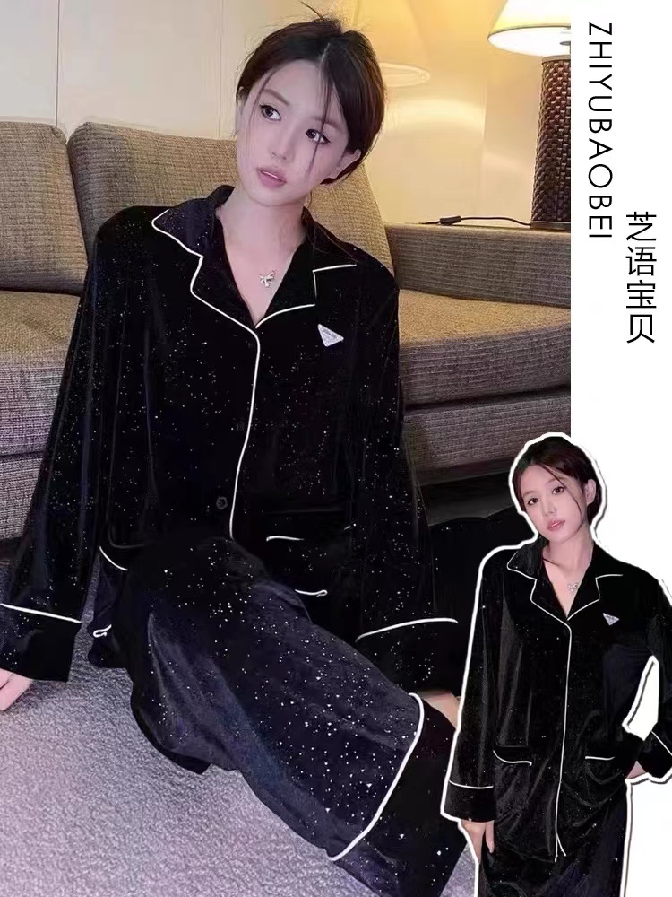 韩版轻奢2023年洋气亮闪闪钻绒睡衣女秋冬长袖可外出爆款家居服