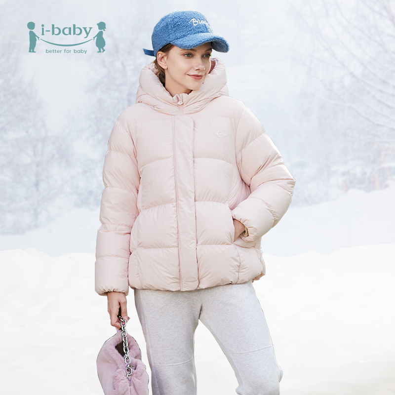 ibaby冬款羽绒面包服冬季保暖短款加厚外套时尚户外连帽亲子款