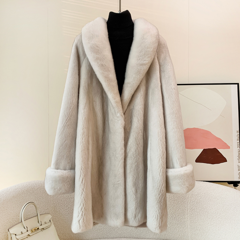 貂皮大衣女青果领中长款2025冬新款紫金短二红人上新水貂皮草挽袖