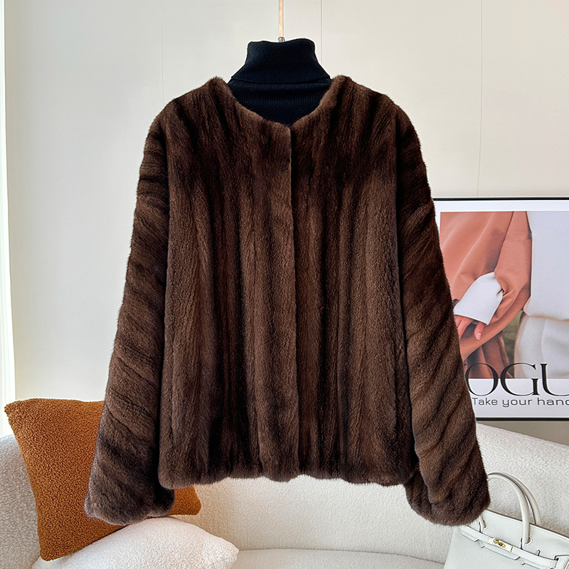  款天鹅绒小母貂整貂全抽宽松貂皮大衣中古水貂皮草外套女 66018