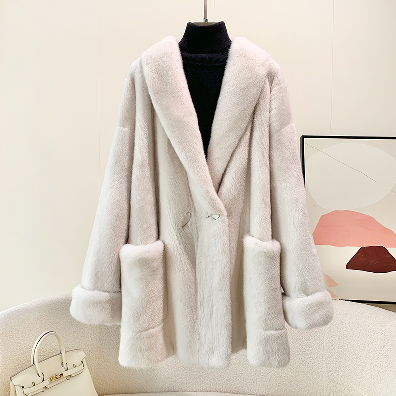  貂皮大衣女整貂中长款V领时尚水貂毛皮草外套2025冬季24-5104