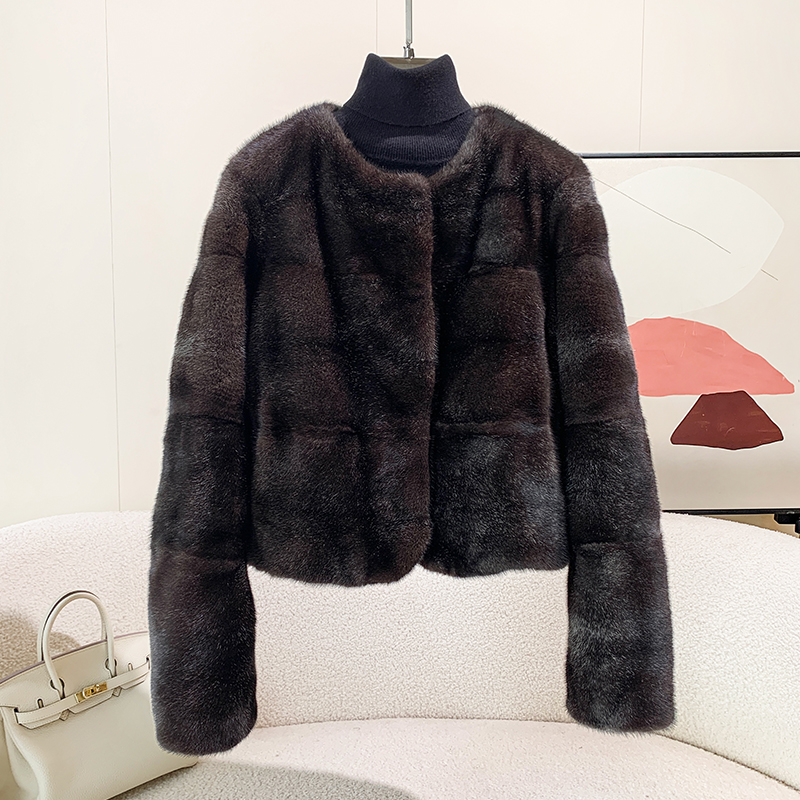 紫标天鹅绒貂皮大衣2025冬款整貂短款横排水貂毛皮草外套 5260-1