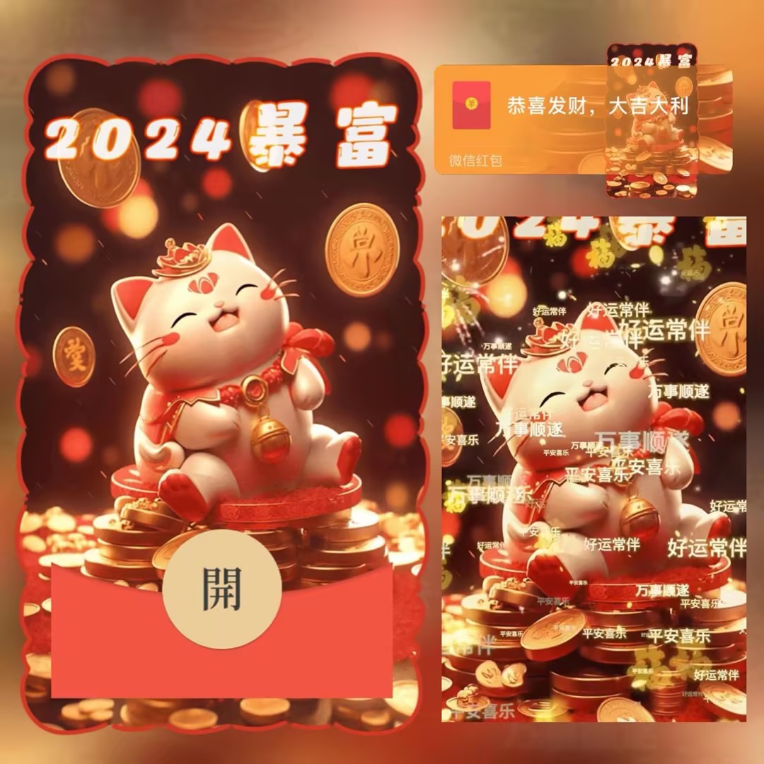 2024招财猫新版红包封面设计服务微信红包动态音乐特效仪式
