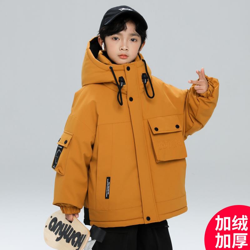 男童冲锋衣外套冬季2024新款冬装加绒加厚派克服中大