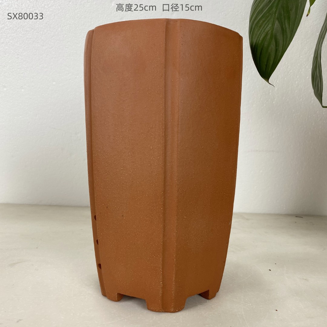 SX80033六方抽脚兰花盆紫砂盆粗陶
