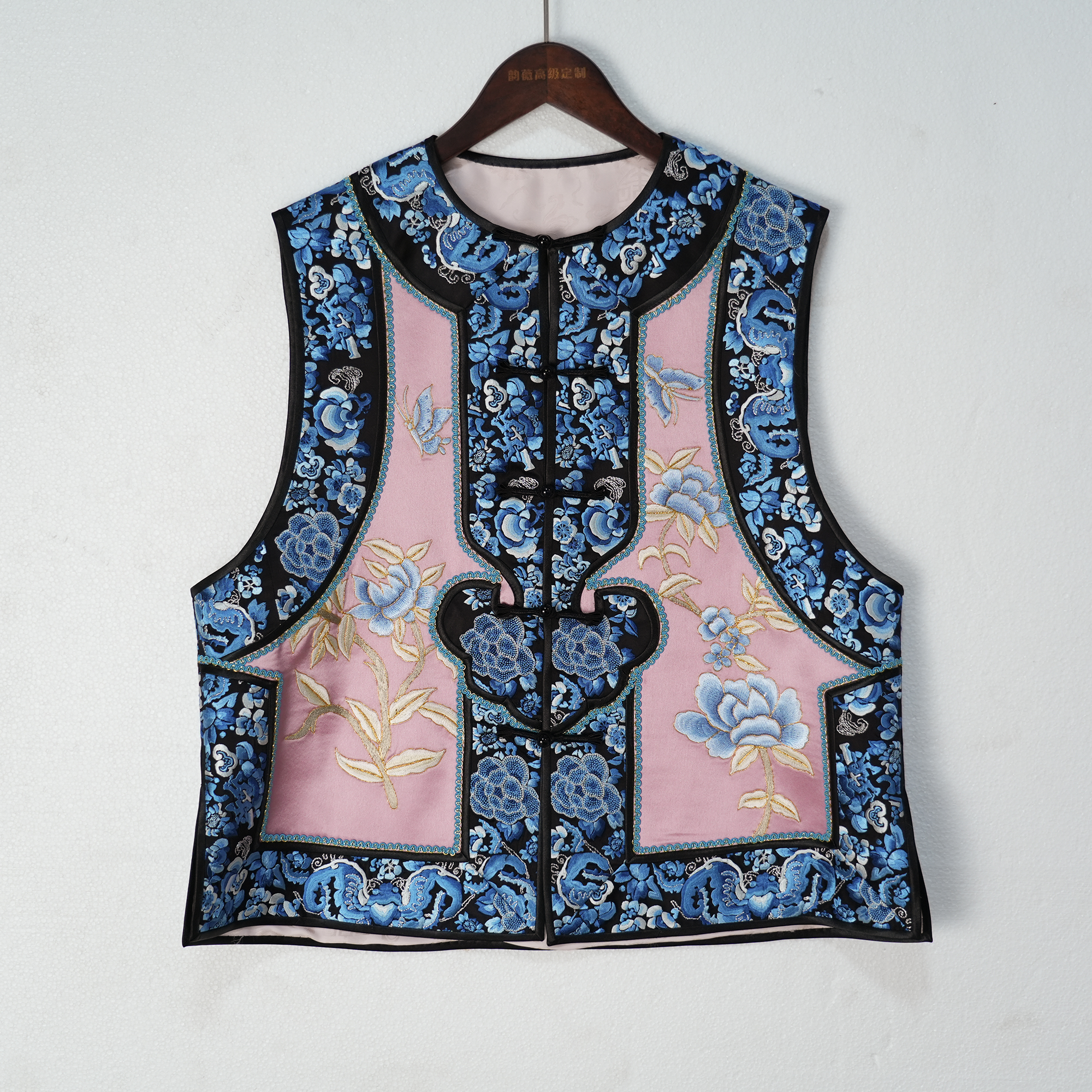 马夹中国传统国风复古重工刺绣三蓝绣对襟马甲