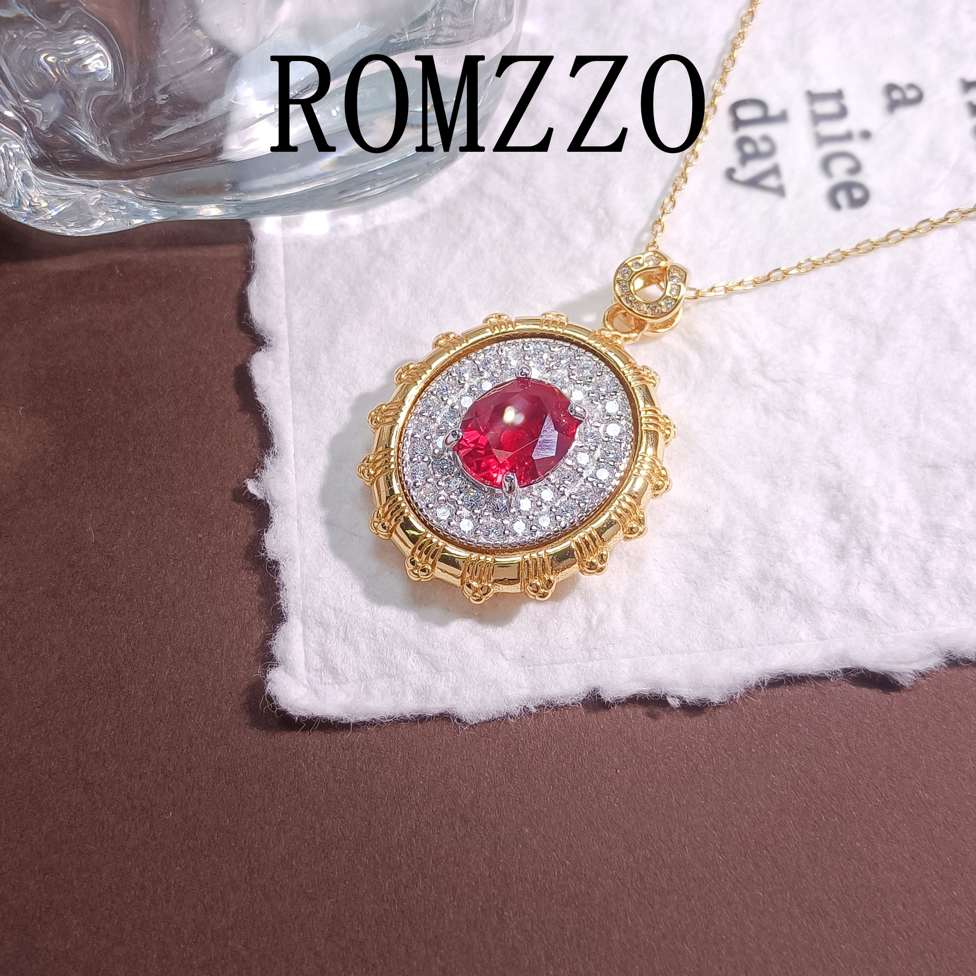 铜合金合成锆石项链 WJH-001807【曦光红韵】项链简约经典优雅气质