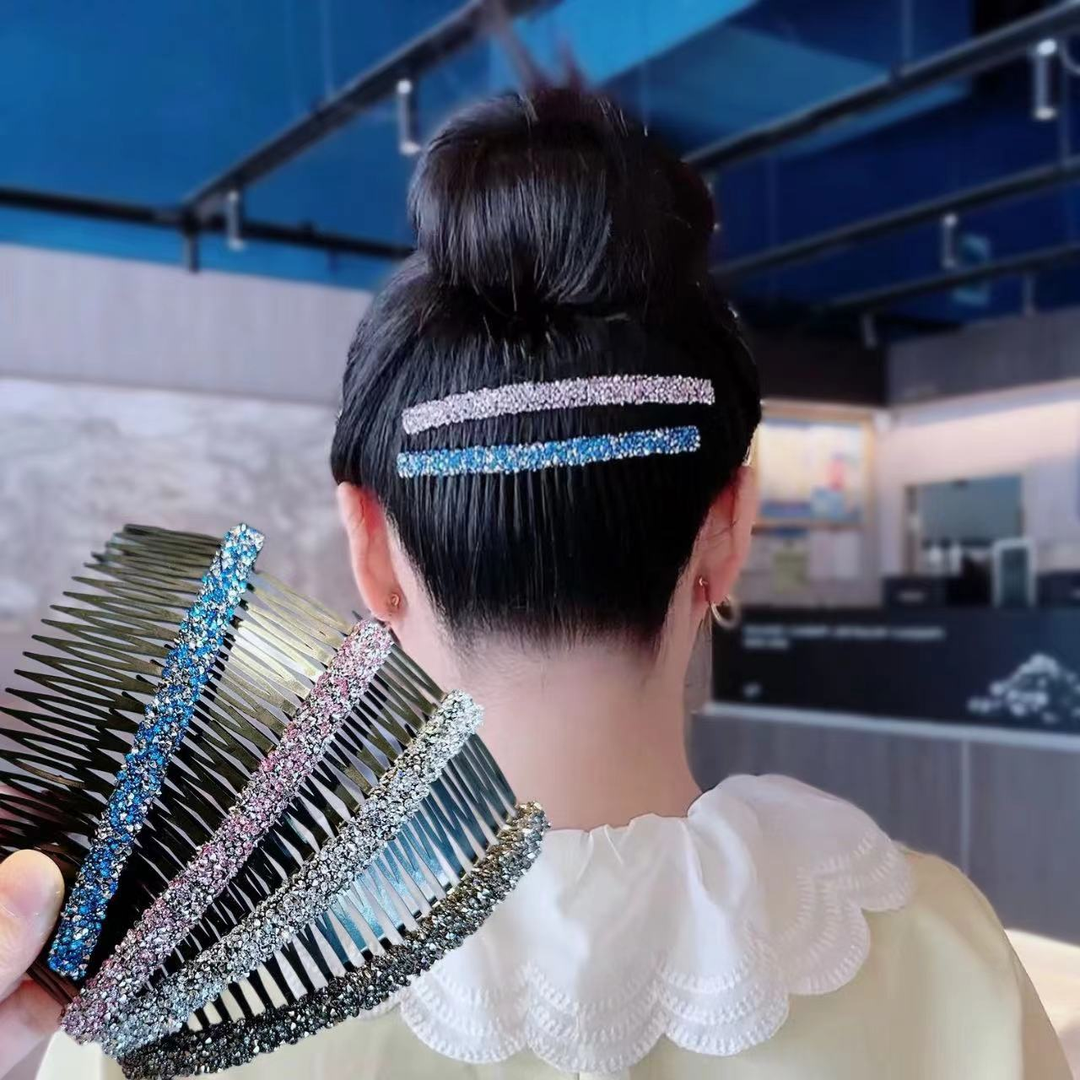 水钻刘海发梳发夹女2024新款插梳发卡夹子头饰后脑勺碎发整理神器