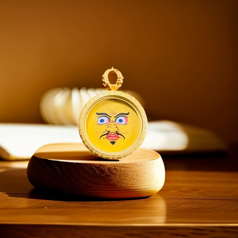 藏族手工艺品 非遗艺术 黄财神吊坠 2.0cm