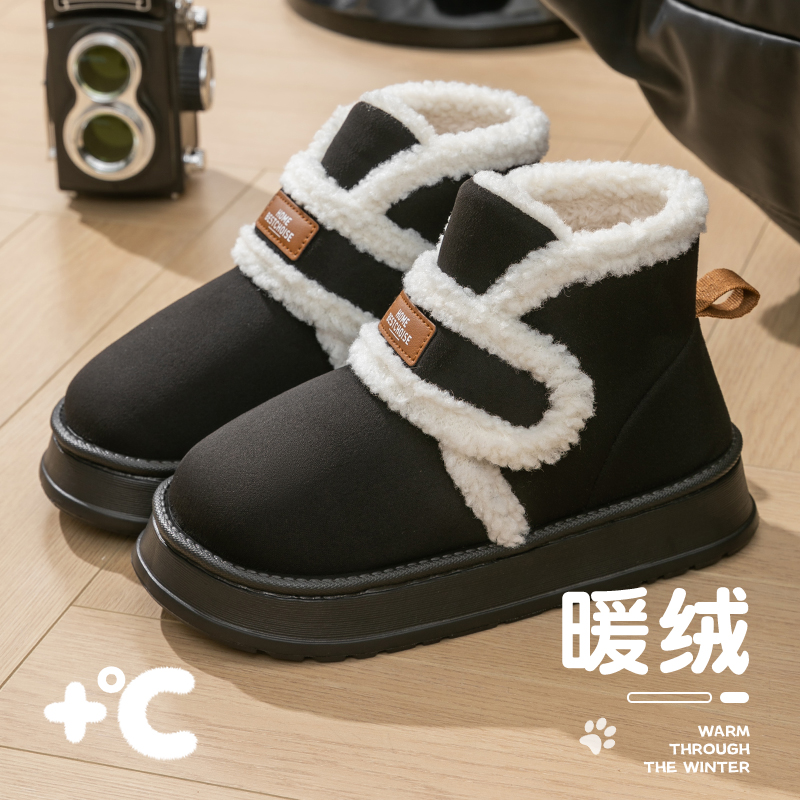 高帮棉鞋女款2025新款爆款厚底加绒保暖加厚月子毛绒魔术贴雪地靴