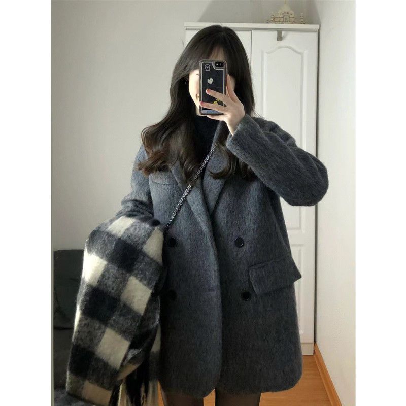 小众时尚气质呢子高级大衣外套秋冬2023新款韩版宽松百搭显瘦加厚