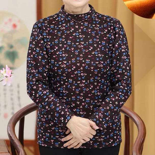 老奶奶长袖70到80岁冬季老太太加厚加绒老年人半高领保暖上衣女