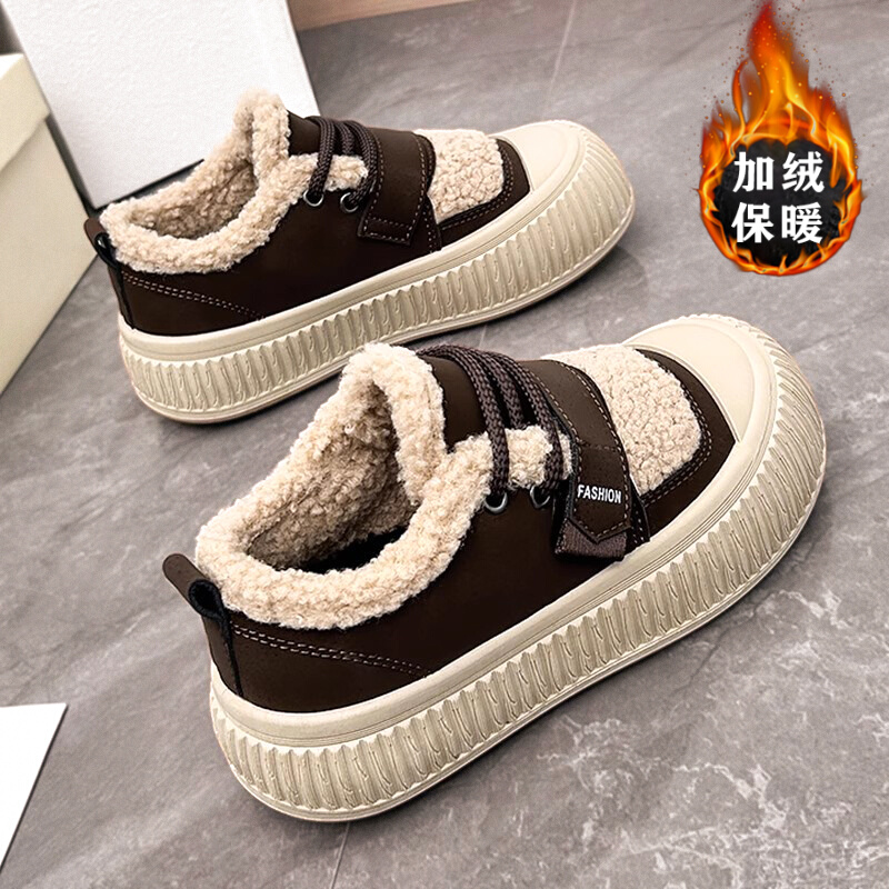 回力瑞女鞋2023新款秋冬季加绒加厚棉鞋羊羔休闲运动板鞋老爹鞋女