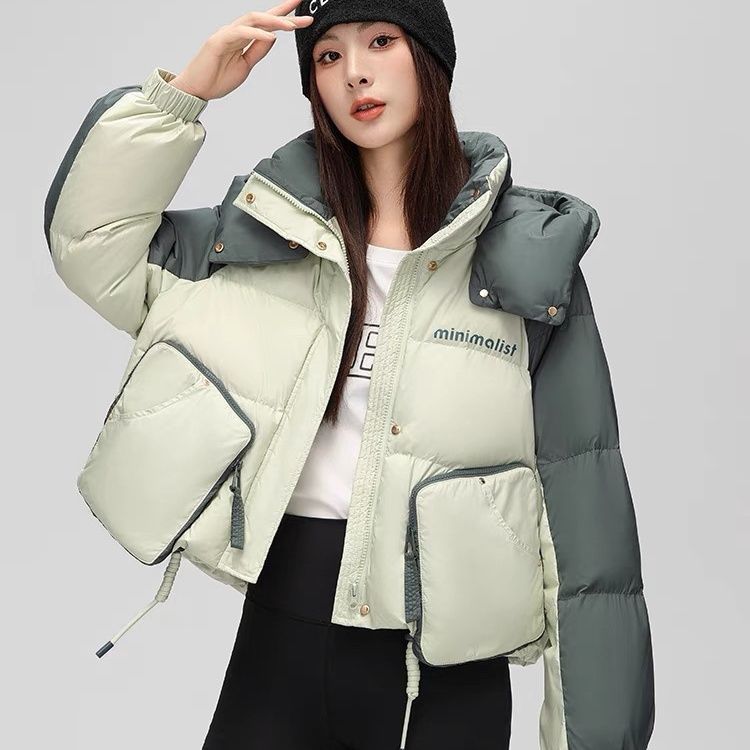 波司澄美拉德新款短款羽绒服女设计感连帽撞色小个子大口袋宽松