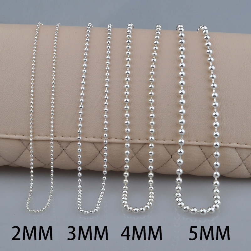 链子足银 足银999圆珠项链简约女士豆豆百搭长链毛衣链短款锁骨链