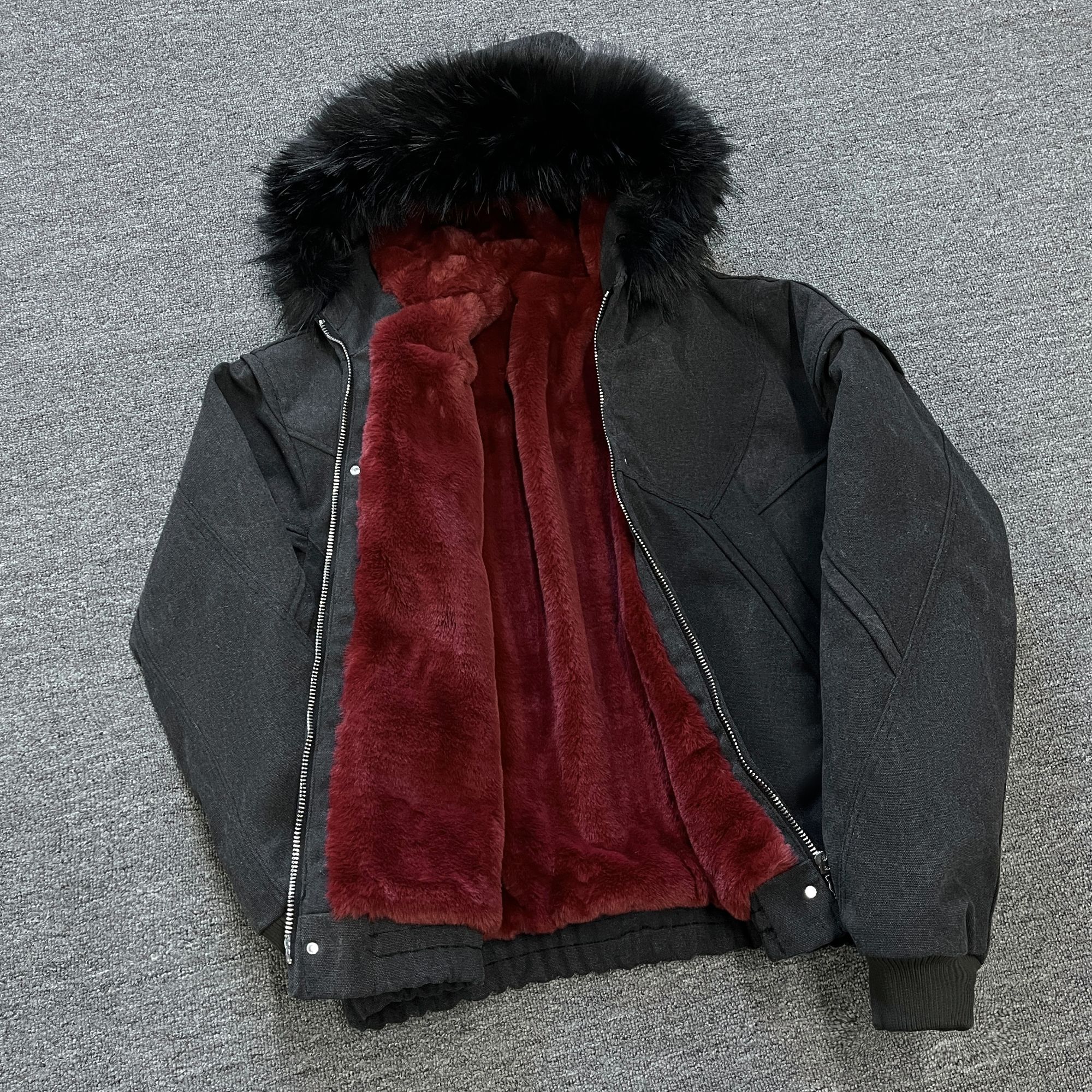 红内座山雕二代加绒保暖连帽棉服男宽松复古夹克外套潮