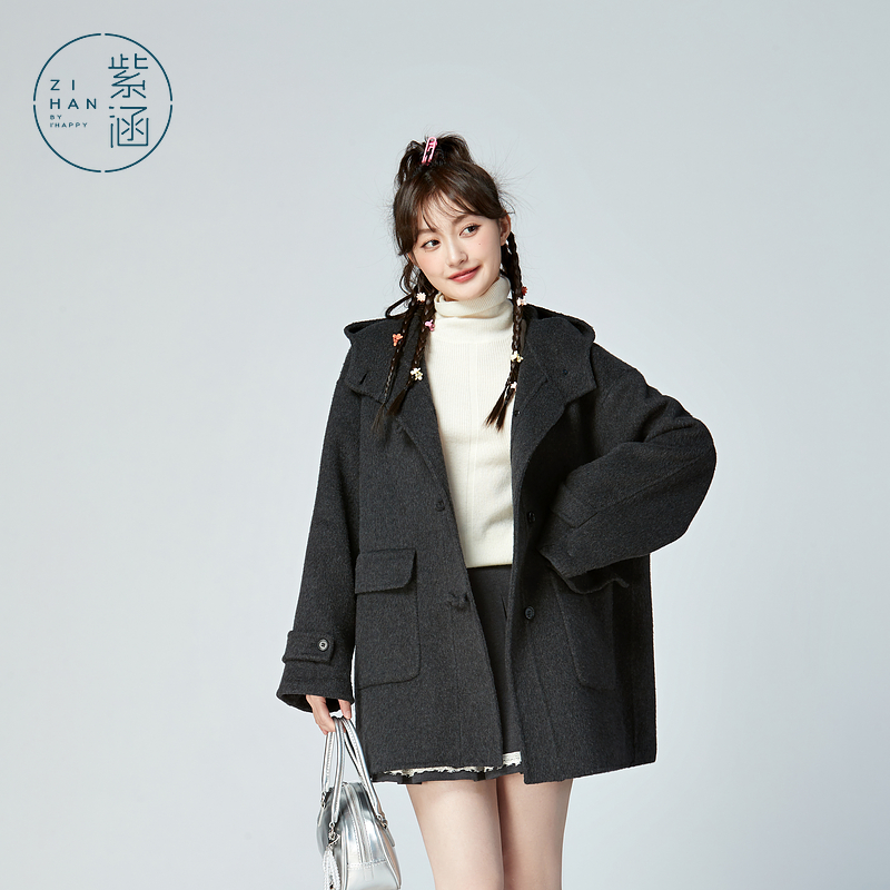 紫涵一手长双面羊毛大衣女冬新款保暖外套Z4Z10AW722