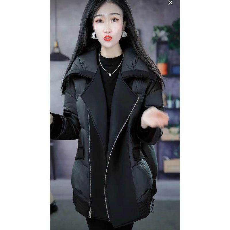设计感拼接羽绒服女2024秋冬新款百搭减龄气质显瘦西装领鸭绒外套