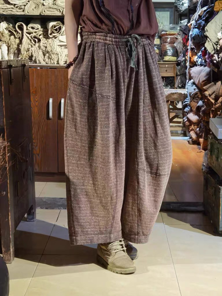 沉香布衣草堂休闲裤几见秋冬款新品裤子条纹针织裤K23346