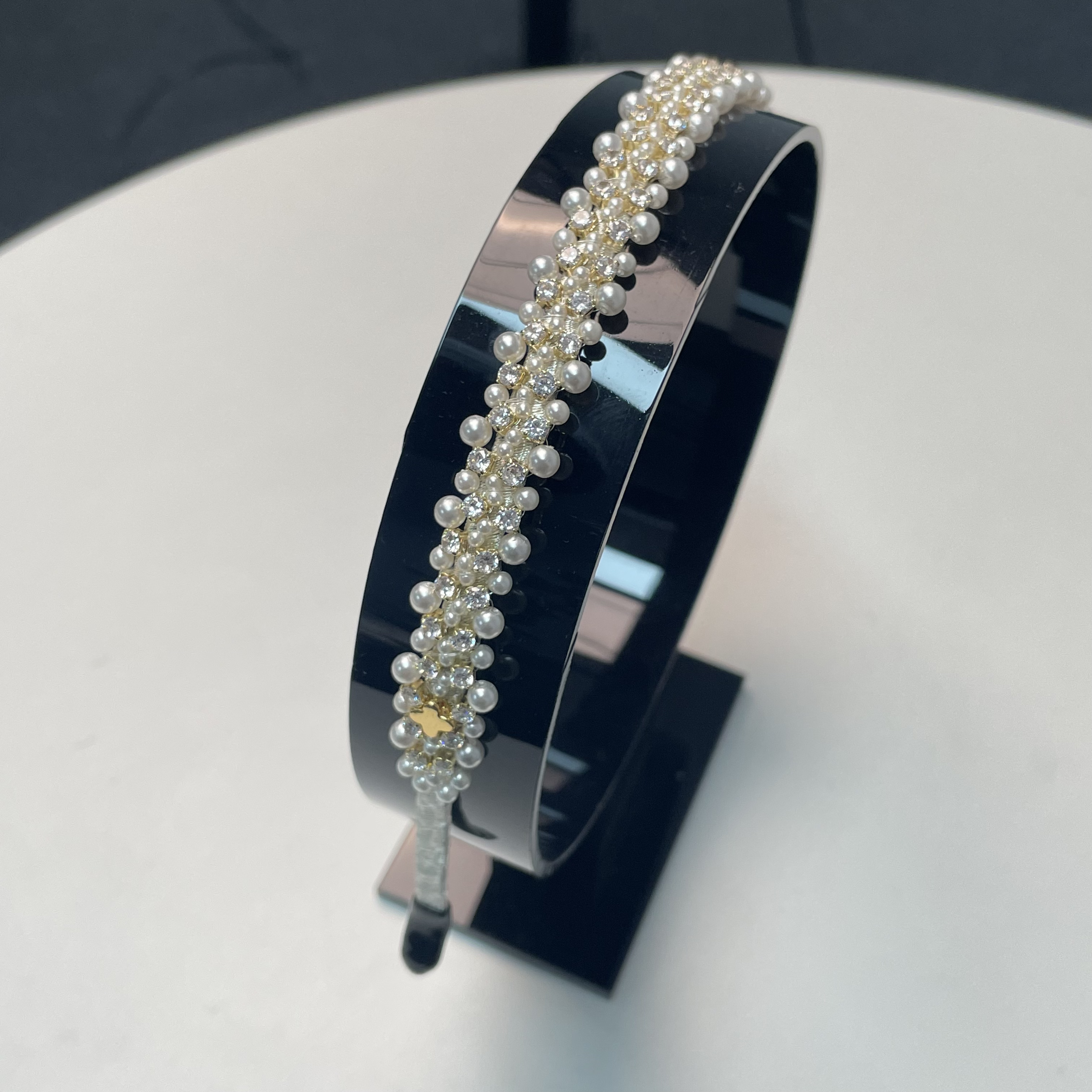 巴比耶白色精致手工气质韩版刘海发箍仿珍珠发箍时尚黄色头饰头箍