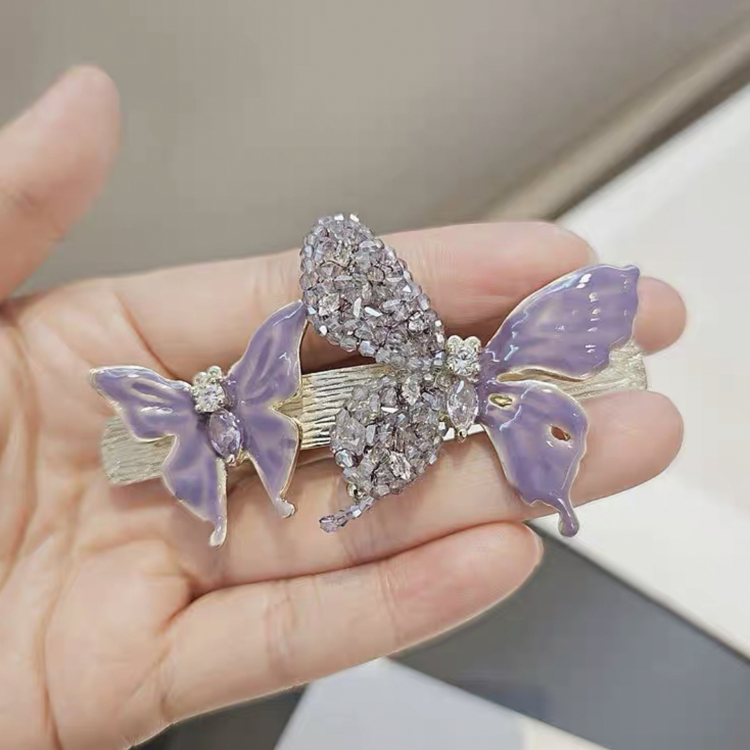 唯美紫色滴油气质时尚蝴蝶弹簧夹头饰可爱