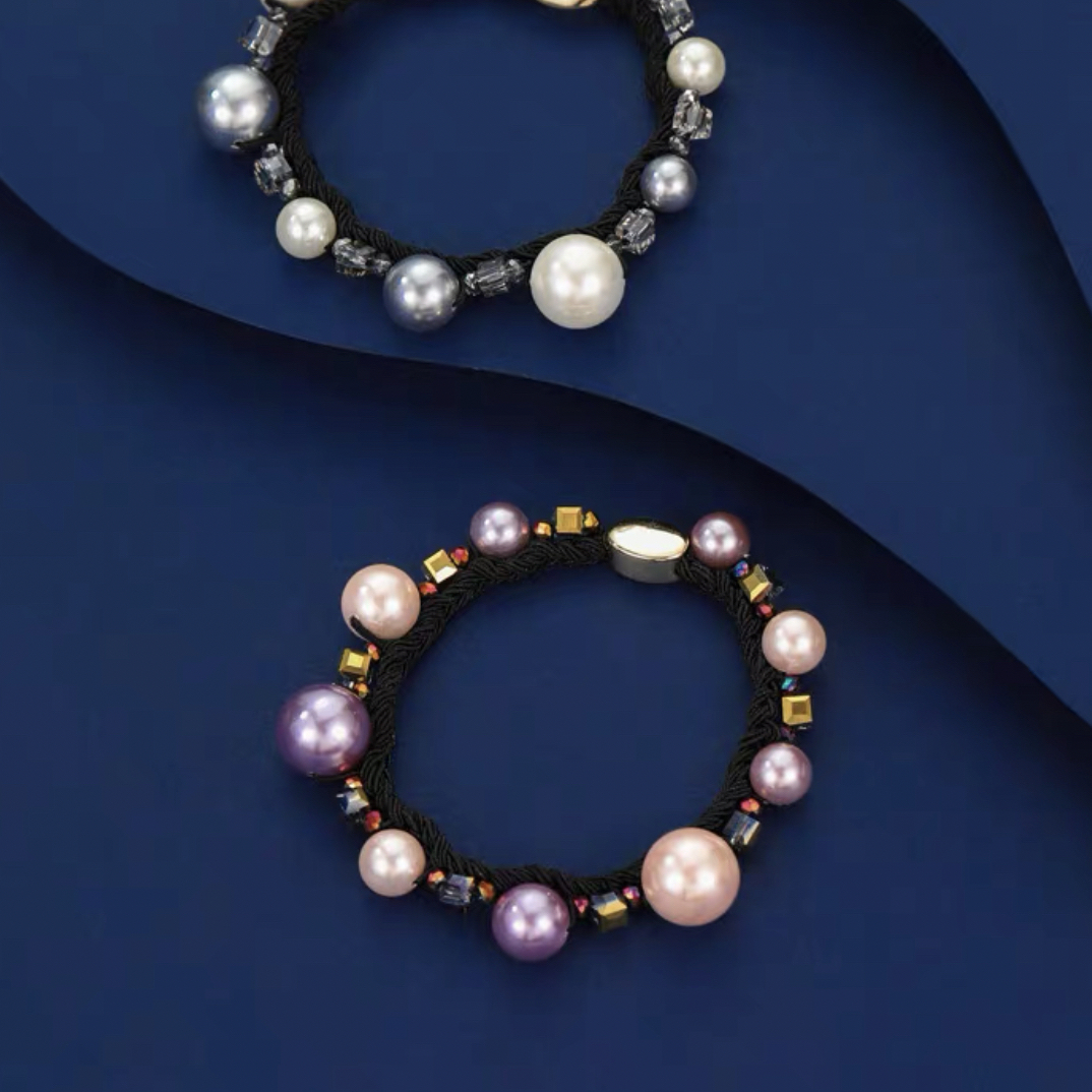 佃圈百搭白色贝珠手工糖果色发绳发圈