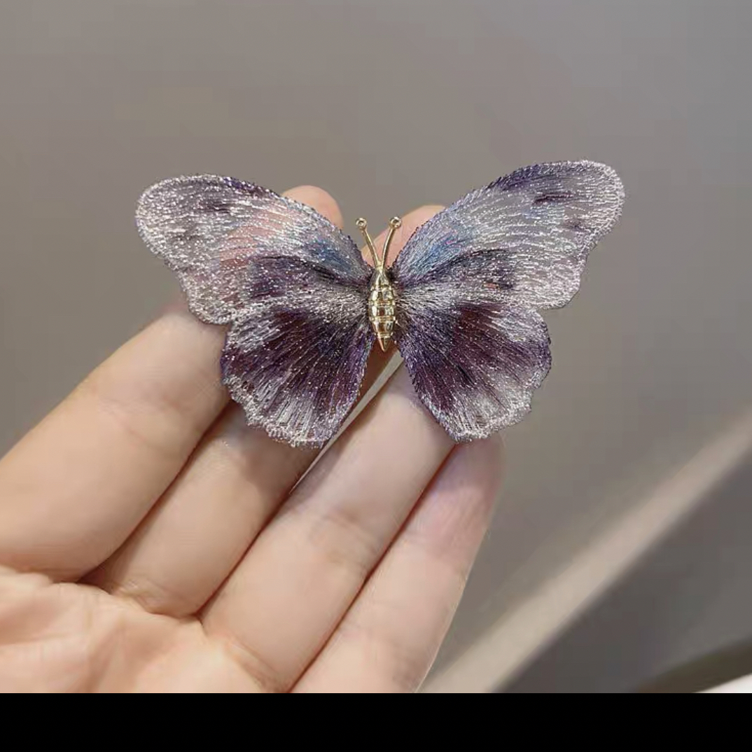 332高级感刺绣蝴蝶别针胸针进口气质衣服法国进口胸针紫色女士
