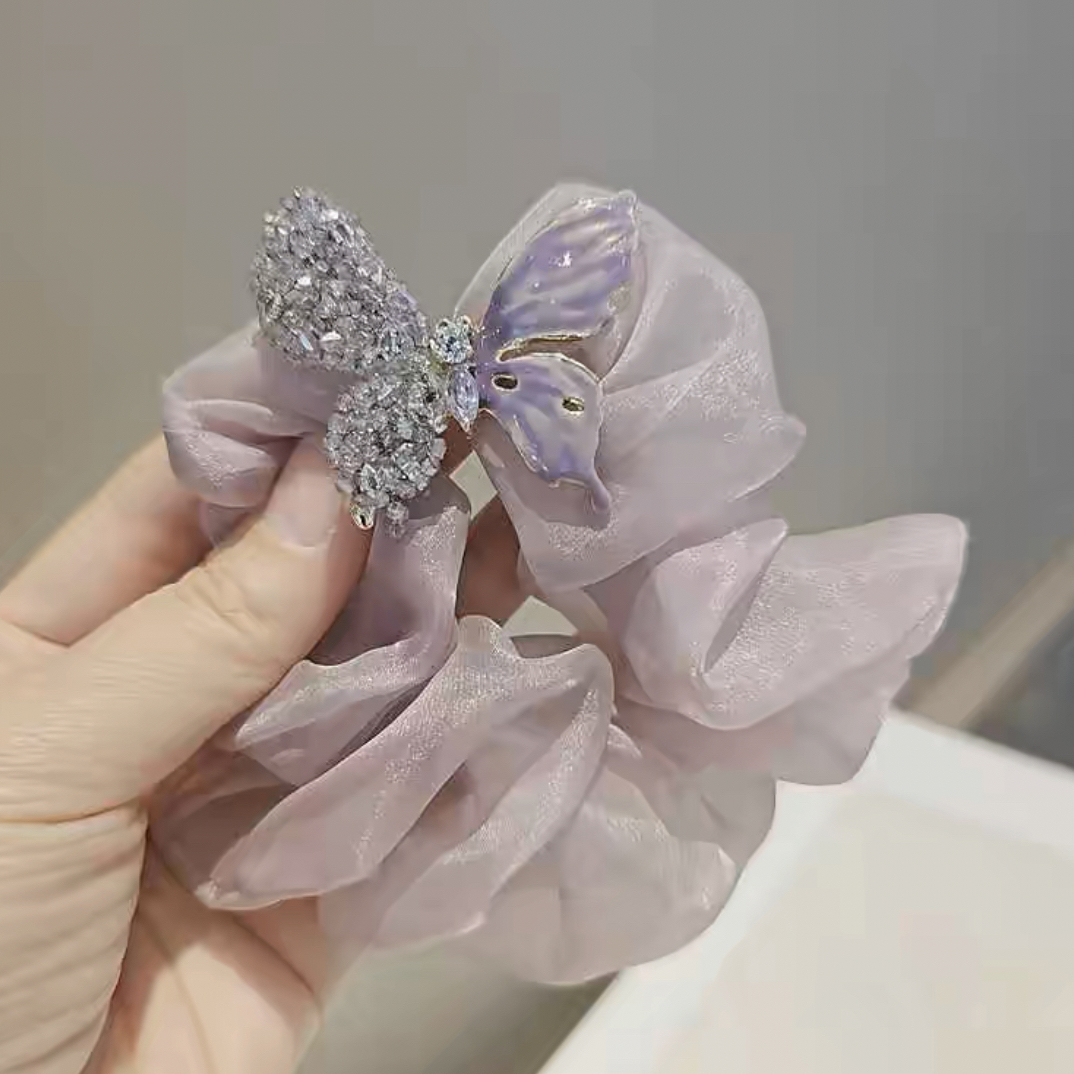 温柔紫编织璀璨珠子可爱时尚简约优雅仙气发饰气质蝴蝶发圈头饰