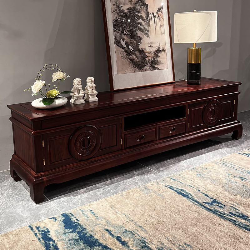 中山团圆电视柜新中式简约地柜实木家具客厅四门两抽置物柜