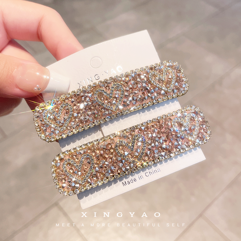 XYAO F267怦然心动粉色爱心满钻轻奢高级感气质发夹发卡