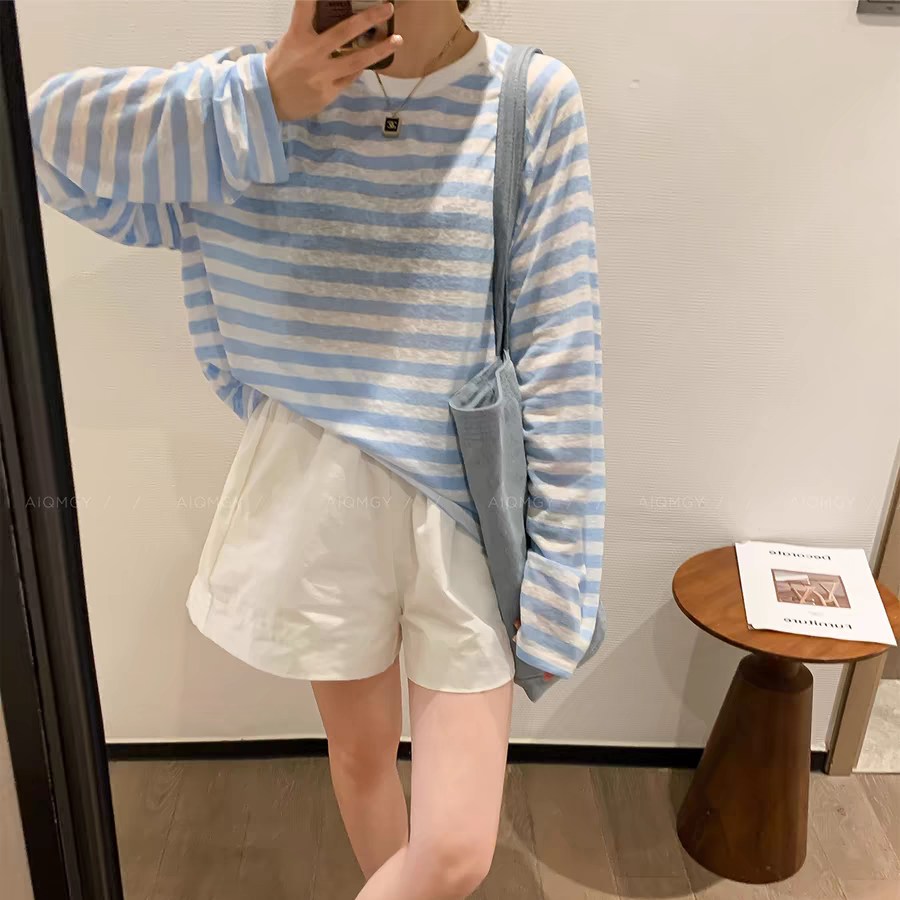 按编码下单2024年新款条纹防晒衣百搭时尚款显瘦长袖韩版套头圆领